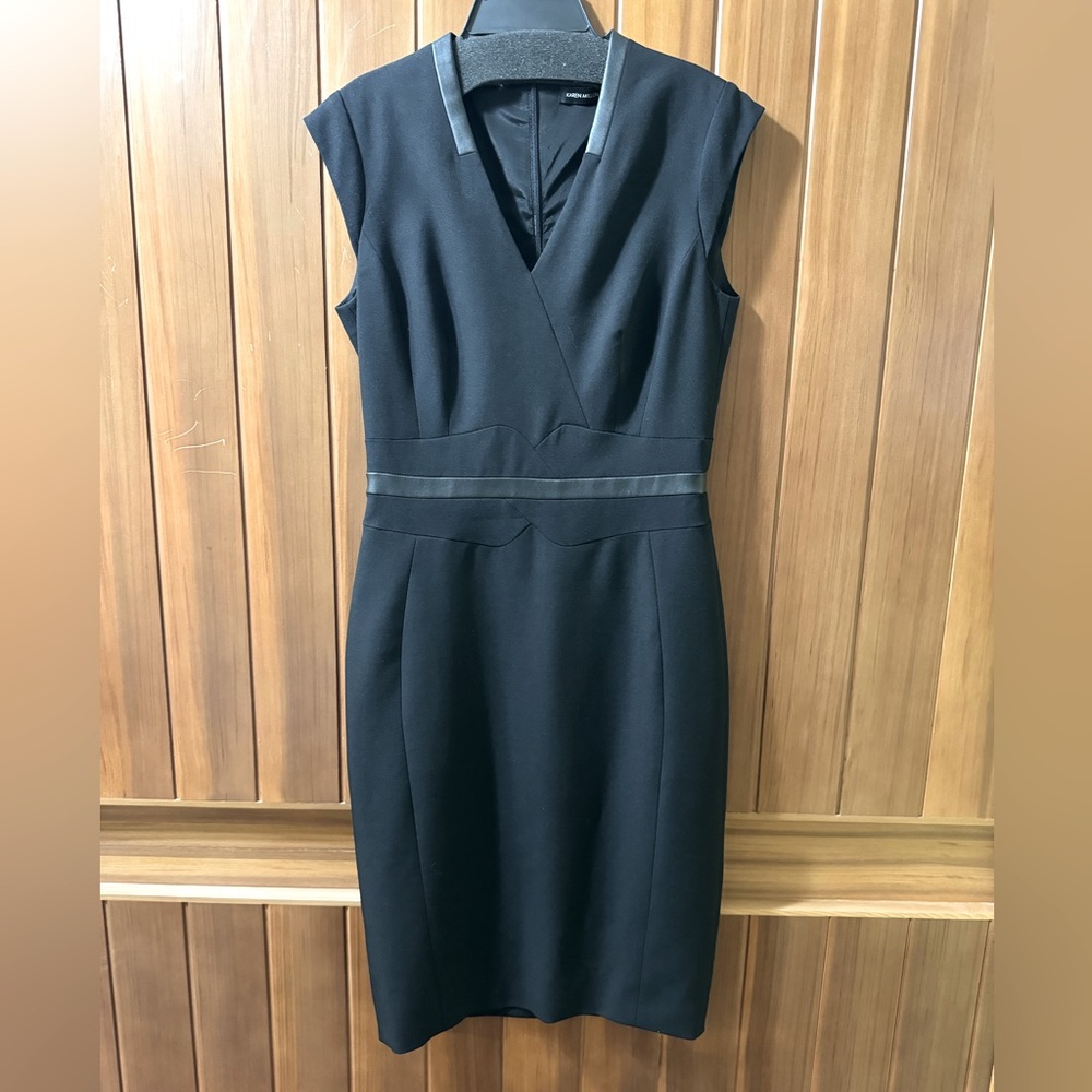 Karen Millen Black pencil dress with leather detail